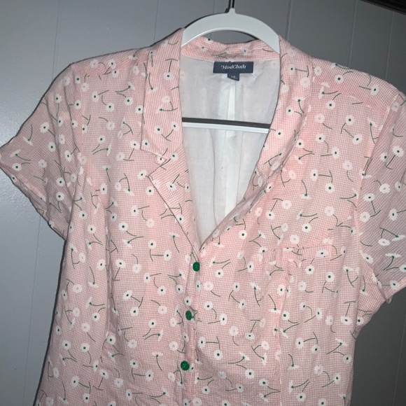 Modcloth Daytime Dynamo Gingham Floral cotton Shirtdress Sz 14 lined cottagecore - Picture 5 of 11